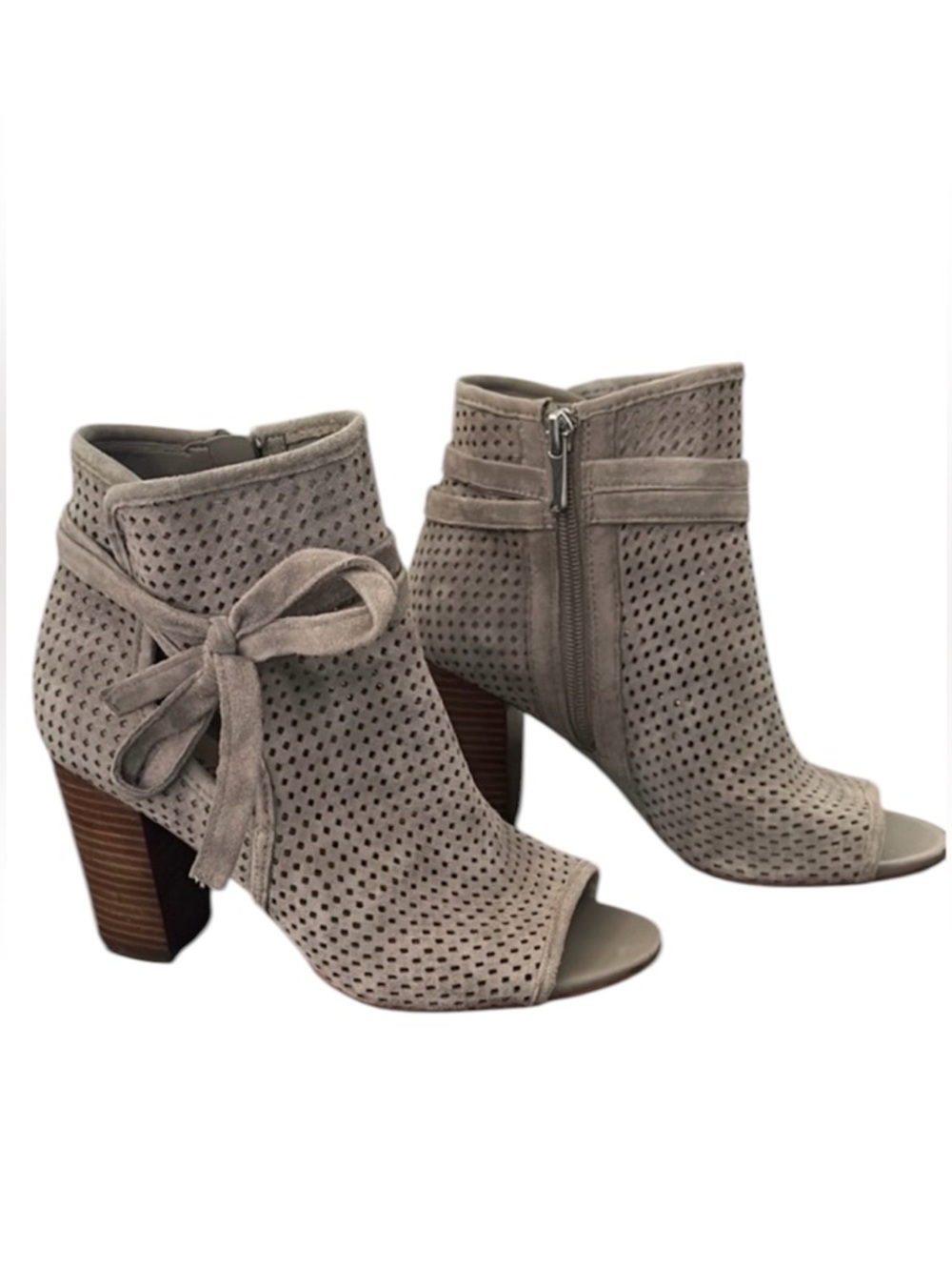 Sam Edelman Ellery Leather Perforated Peep Toe Booties Taupe Size 6M